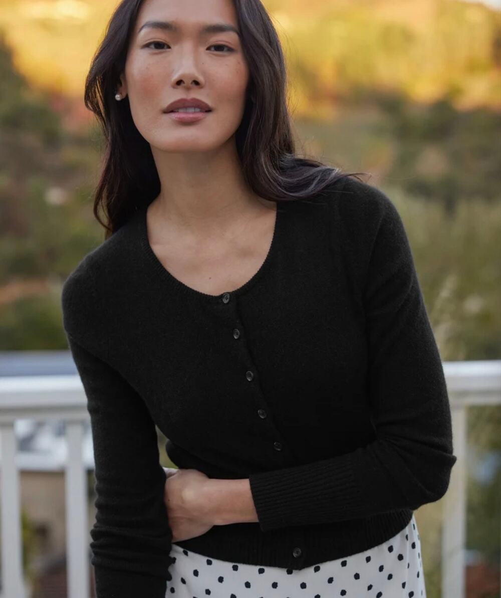 Jenni Kayne Cashmere Finley Cardigan Women’s L Black 100% Cashmere Button Front